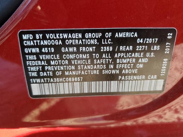 1VWAT7A35HC069657 - 2017 VOLKSWAGEN PASSAT S RED photo 12