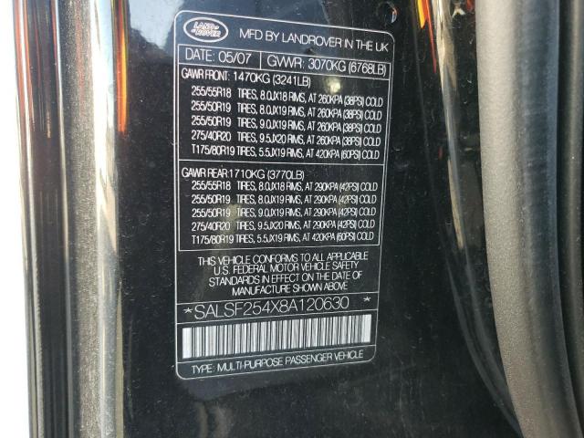 SALSF254X8A120630 - 2008 LAND ROVER RANGE ROVE HSE BLACK photo 13