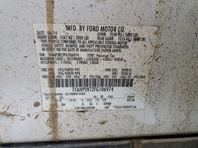 1FAHP2KT2FG106974 - 2015 FORD TAURUS SHO WHITE photo 12