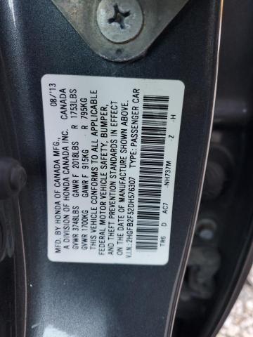 2HGFB2F52DH576307 - 2013 HONDA CIVIC LX GRAY photo 12