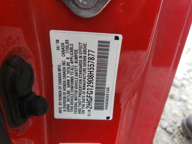 2HGFG12908H557877 - 2008 HONDA CIVIC EXL RED photo 12