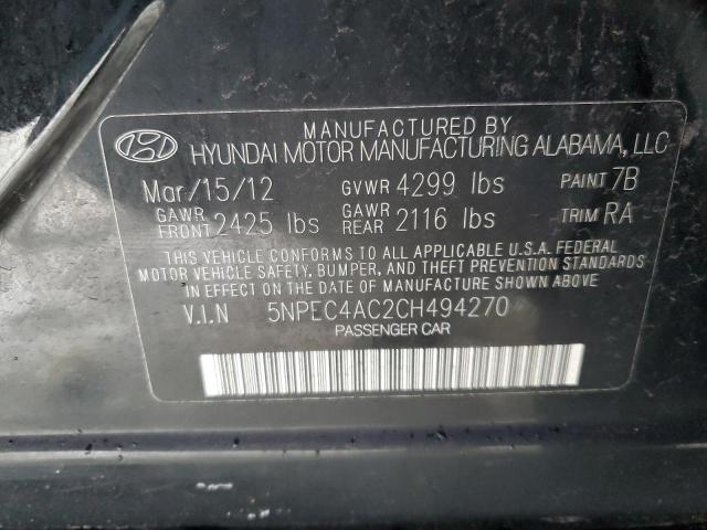 5NPEC4AC2CH494270 - 2012 HYUNDAI SONATA SE BLACK photo 12