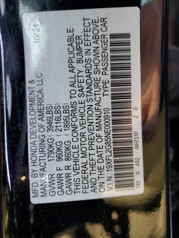 19XFL2G85NE000910 - 2022 HONDA CIVIC SPORT 黑色 照片 12