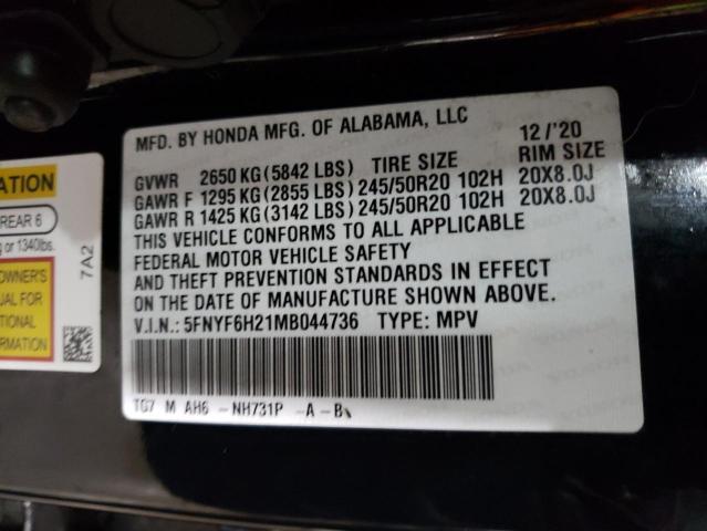 5FNYF6H21MB044736 - 2021 HONDA PILOT SE BLACK photo 13