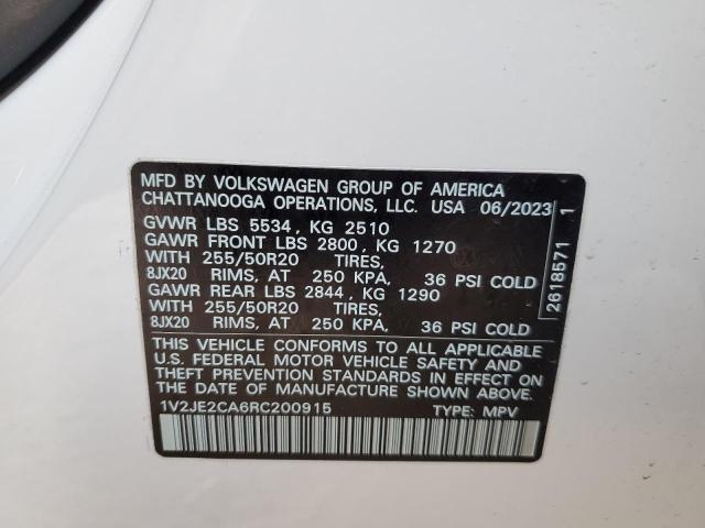 1V2JE2CA6RC200915 - 2024 VOLKSWAGEN ATLAS CROS SE WHITE photo 12