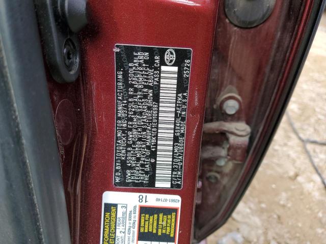 4T1BK1EB1EU106987 - 2014 TOYOTA AVALON BASE 栗色 照片 12