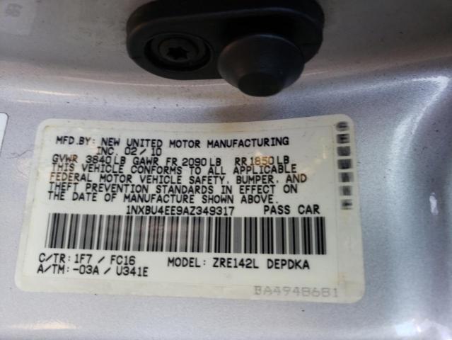 1NXBU4EE9AZ349317 - 2010 TOYOTA COROLLA BASE SILVER photo 12