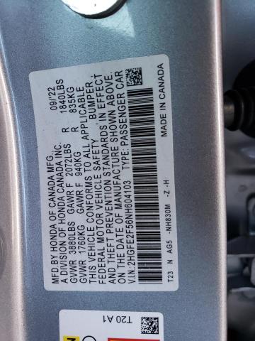 2HGFE2F56NH604103 - 2022 HONDA CIVIC SPORT GRAY photo 12