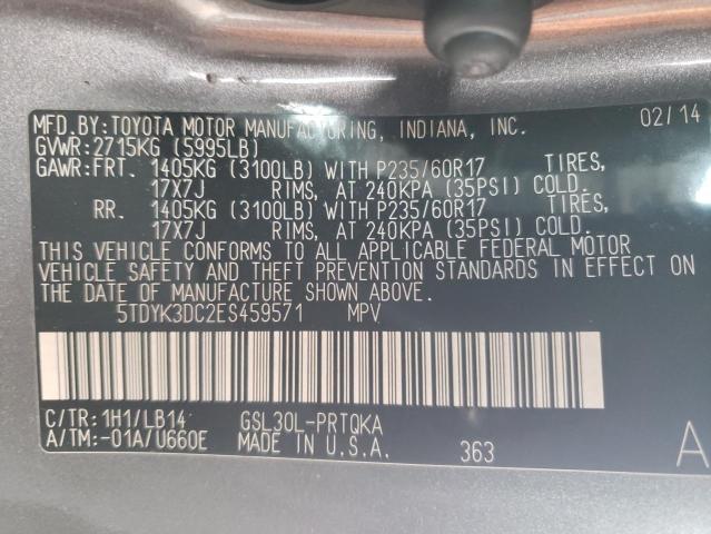 5TDYK3DC2ES459571 - 2014 TOYOTA SIENNA XLE GRAY photo 13