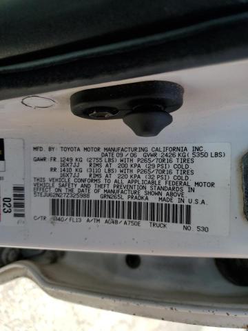 5TEJU62N27Z325988 - 2007 TOYOTA TACOMA DOUBLE CAB PRERUNNER WHITE photo 12