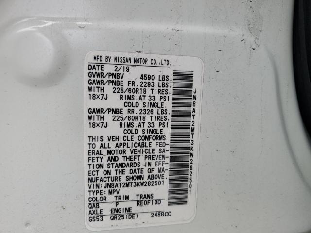 JN8AT2MT3KW262501 - 2019 NISSAN ROGUE S WHITE photo 13