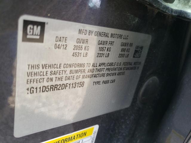 1G11D5RR2DF113158 - 2013 CHEVROLET MALIBU 1LT შავი ფოტო 12