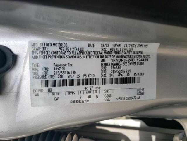 1FADP3F24EL124419 - 2014 FORD FOCUS SE SILVER photo 12