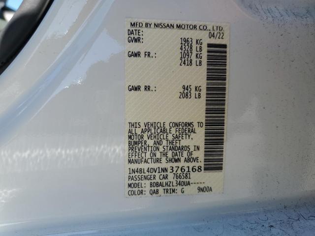 1N4BL4DV1NN376168 - 2022 NISSAN ALTIMA SV WHITE photo 13