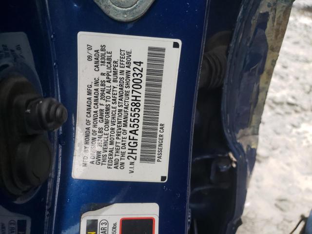 2HGFA55558H700324 - 2008 HONDA CIVIC SI BLUE photo 12