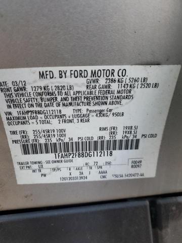 1FAHP2F88DG112118 - 2013 FORD TAURUS LIMITED SILVER photo 12