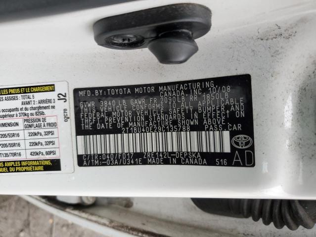 2T1BU40E29C135788 - 2009 TOYOTA COROLLA BASE WHITE photo 12