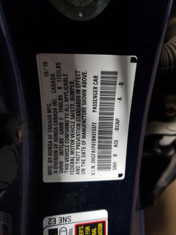 2HGFA1F61BH515372 - 2011 HONDA CIVIC LX-S أزرق صورة 12