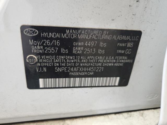 5NPE24AFXHH451221 - 2017 HYUNDAI SONATA SE WHITE photo 12