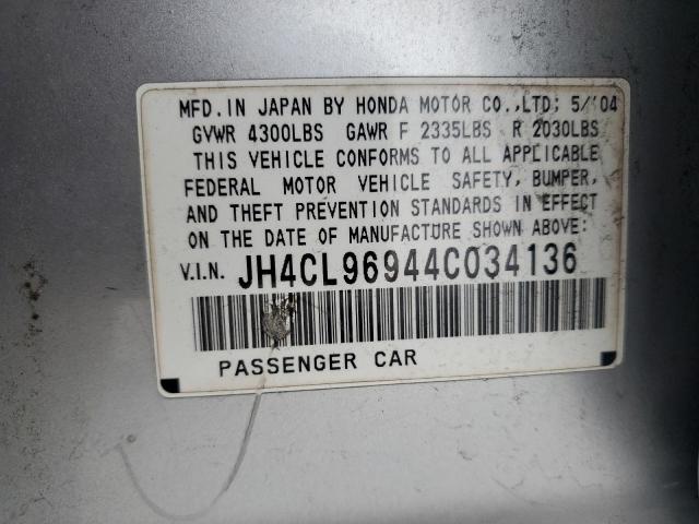 JH4CL96944C034136 - 2004 ACURA TSX SILVER photo 12