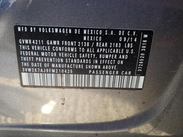 3VW2K7AJ9FM210425 - 2015 VOLKSWAGEN JETTA BASE Boz foto 12