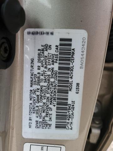 4T1BE30K53U710260 - 2003 TOYOTA CAMRY LE BEIGE photo 12