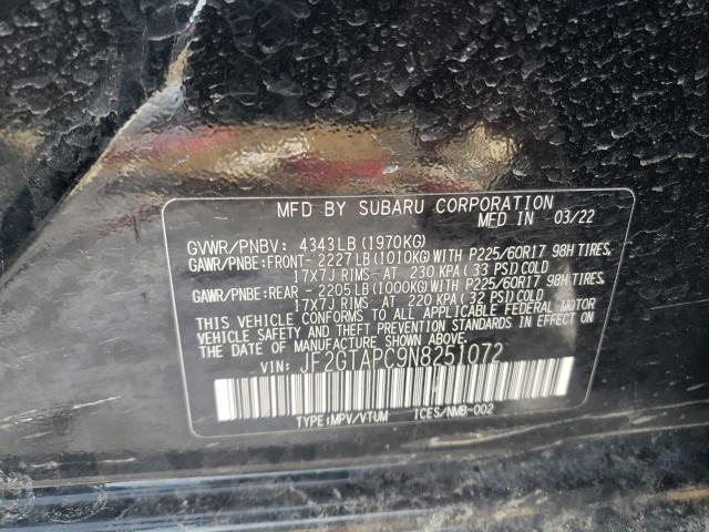 JF2GTAPC9N8251072 - 2022 SUBARU CROSSTREK PREMIUM 黑色 照片 12