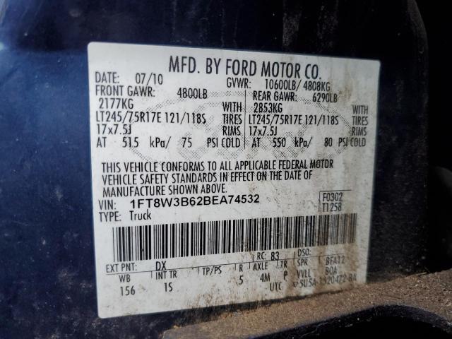 1FT8W3B62BEA74532 - 2011 FORD F350 SUPER DUTY BLUE photo 12