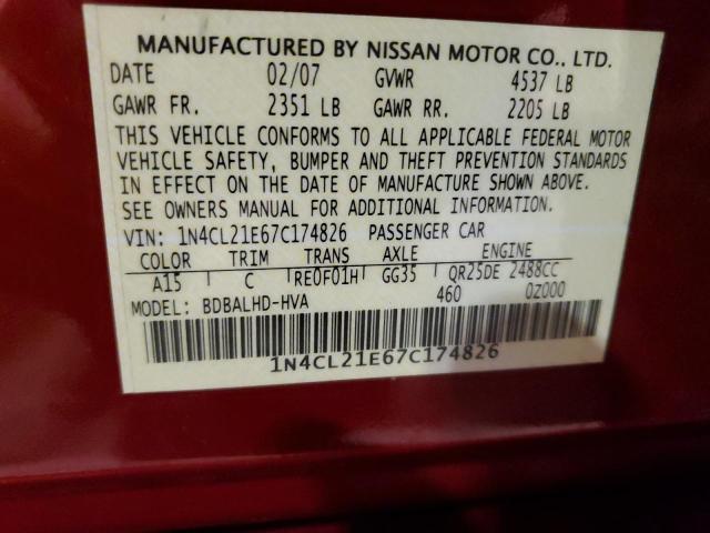 1N4CL21E67C174826 - 2007 NISSAN ALTIMA HYBRID RED photo 12