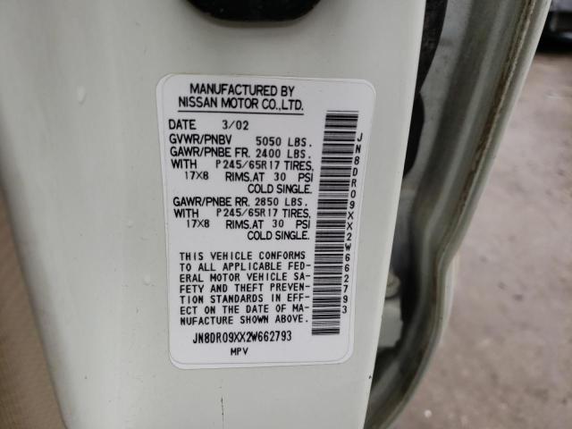 JN8DR09XX2W662793 - 2002 NISSAN PATHFINDER LE თეთრი ფოტო 13