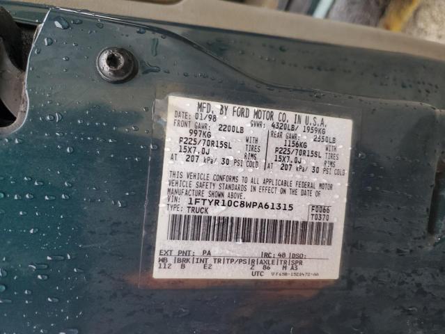 1FTYR10C8WPA61315 - 1998 FORD RANGER GREEN photo 13