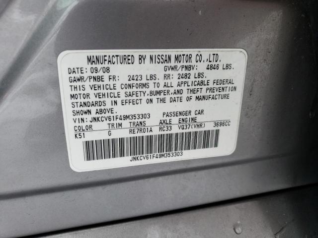 JNKCV61F49M353303 - 2009 INFINITI G37 GRAY photo 12