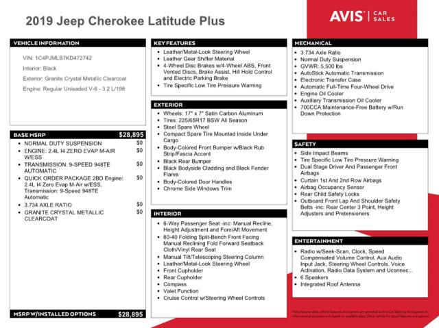 1C4PJMLB7KD472742 - 2019 JEEP CHEROKEE LATITUDE PLUS GRAY photo 13