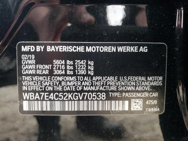 WBA7E4C52KGV70538 - 2019 BMW 740 XI BLACK photo 12