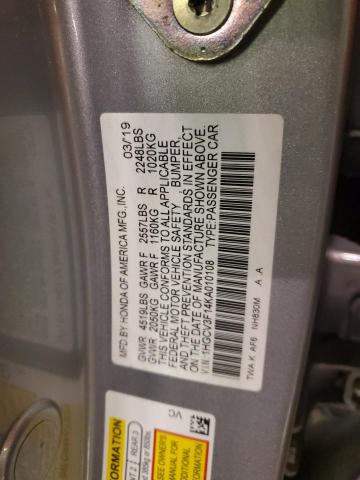 1HGCV3F14KA010108 - 2019 HONDA ACCORD HYBRID SILVER photo 12