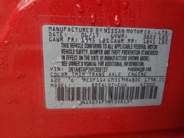 3N1AB7AP7HY358137 - 2017 NISSAN SENTRA S RED photo 12