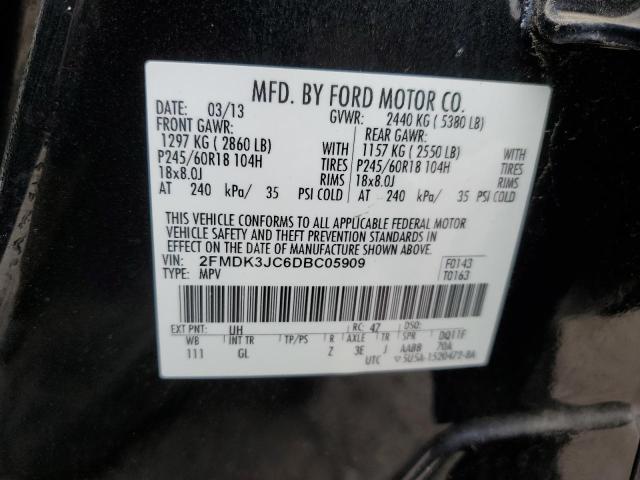 2FMDK3JC6DBC05909 - 2013 FORD EDGE SEL BLACK photo 13