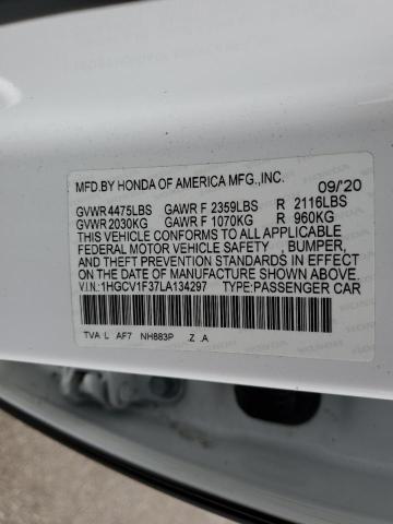 1HGCV1F37LA134297 - 2020 HONDA ACCORD SPORT WHITE photo 12