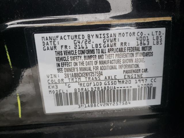 3N1AB8CV2NY257584 - 2022 NISSAN SENTRA SV BLACK photo 12