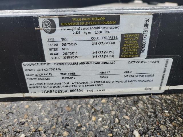 7GHB1UE28KL000604 - 2019 UTILITY TRAILER BLACK photo 10
