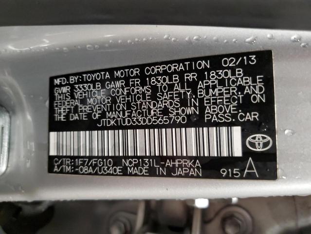 JTDKTUD33DD565790 - 2013 TOYOTA YARIS SILVER photo 12