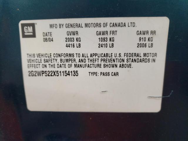 2G2WP522X51154135 - 2005 PONTIAC GRAND PRIX 蓝色 照片 10