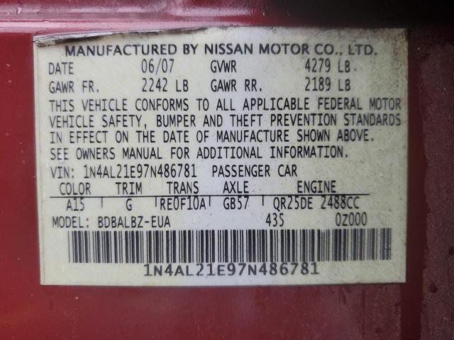 1N4AL21E97N486781 - 2007 NISSAN ALTIMA 2.5 RED photo 13