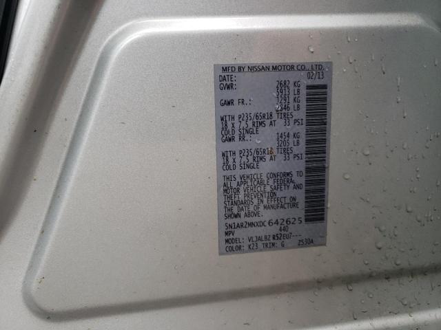 5N1AR2MNXDC642625 - 2013 NISSAN PATHFINDER S Արծաթագույն լուսանկար 14