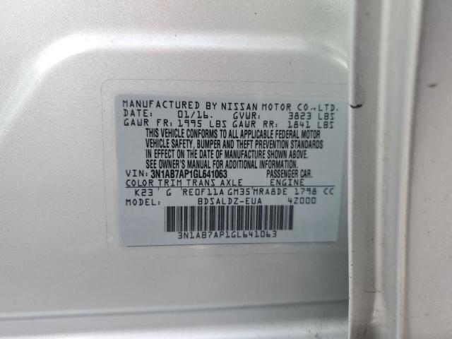 3N1AB7AP1GL641063 - 2016 NISSAN SENTRA S SILVER photo 12