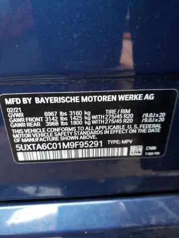 5UXTA6C01M9F95291 - 2021 BMW X5 XDRIVE45E BLUE photo 10