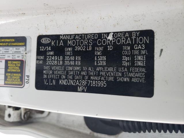 KNDJN2A28F7181995 - 2015 KIA SOUL WHITE photo 14