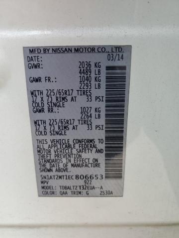 5N1AT2MT1EC806653 - 2014 NISSAN ROGUE S WHITE photo 13