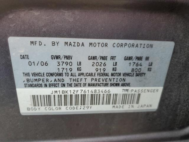 JM1BK12F761483466 - 2006 MAZDA 3 I SILVER photo 12