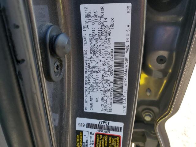 5TFJU4GN1CX026118 - 2012 TOYOTA TACOMA DOUBLE CAB PRERUNNER SILVER photo 12